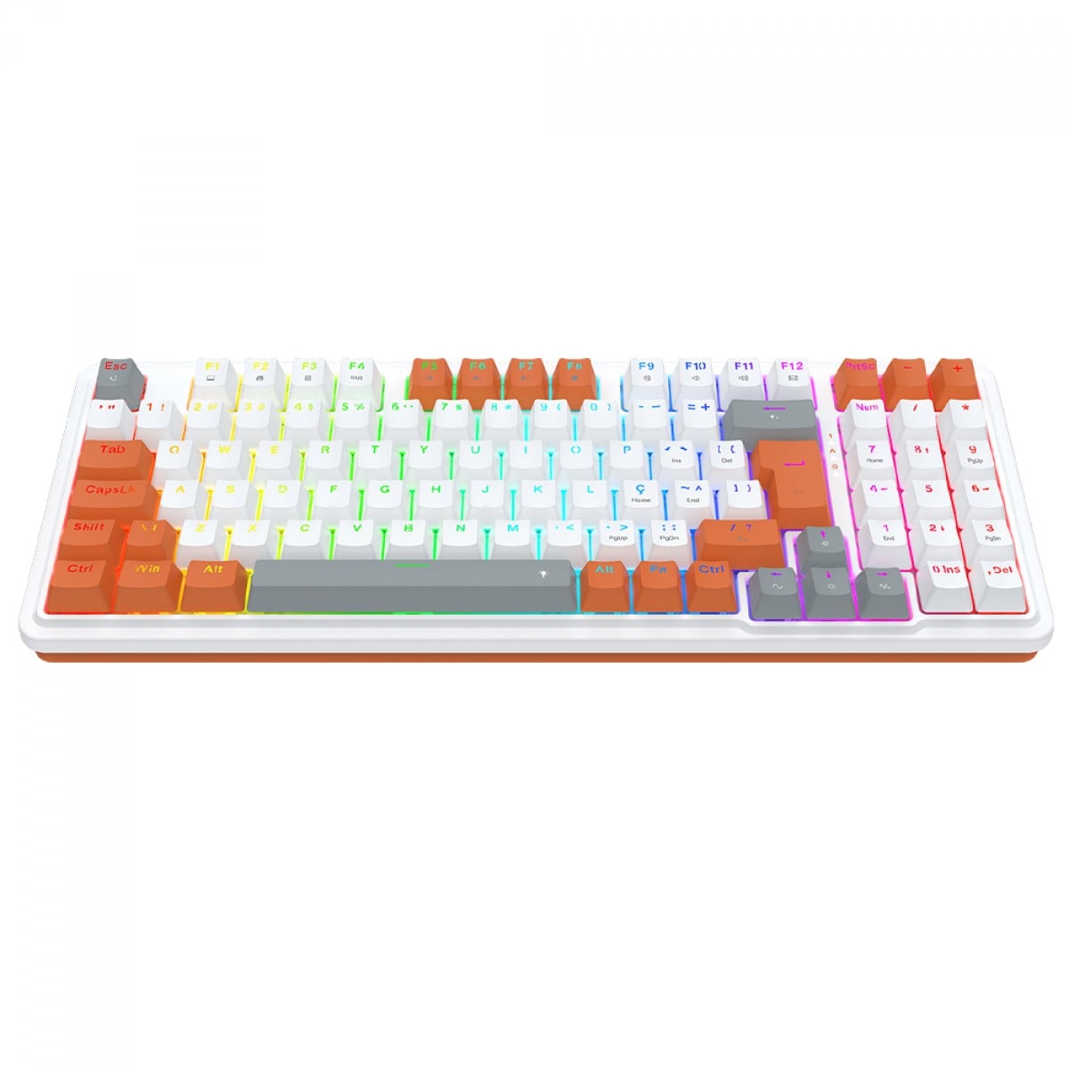 Teclado Mecânico Gamer Redragon Gloria, RGB, Switch Dust-Proof Red, ABNT2, Branco e Laranja, K664WOG-RGB (PT-RED)