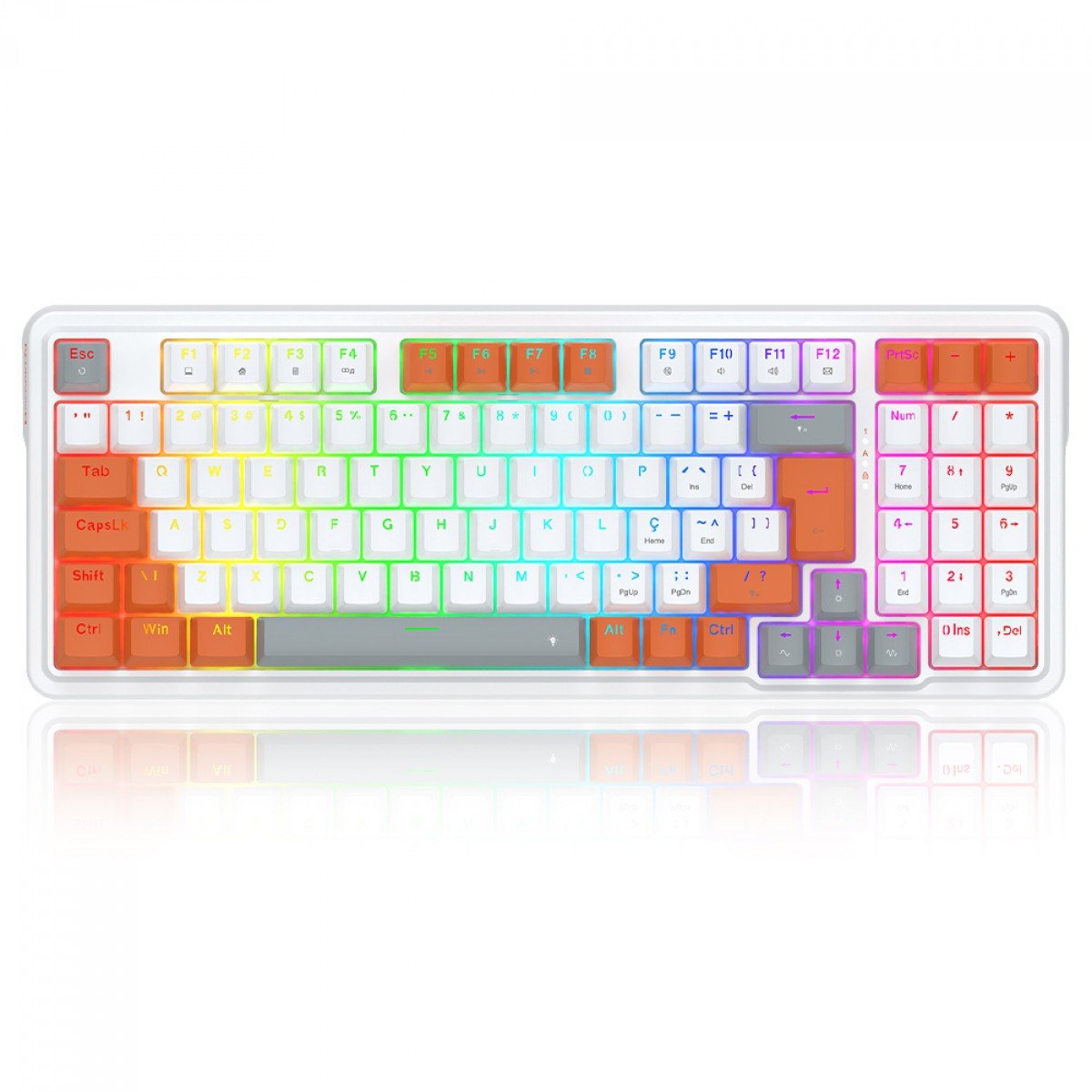 Teclado Mecânico Gamer Redragon Gloria, RGB, Switch Dust-Proof Red, ABNT2, Branco e Laranja, K664WOG-RGB (PT-RED)