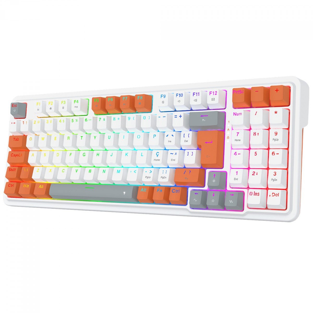 Teclado Mecânico Gamer Redragon Gloria, RGB, Switch Dust-Proof Red, ABNT2, Branco e Laranja, K664WOG-RGB (PT-RED)