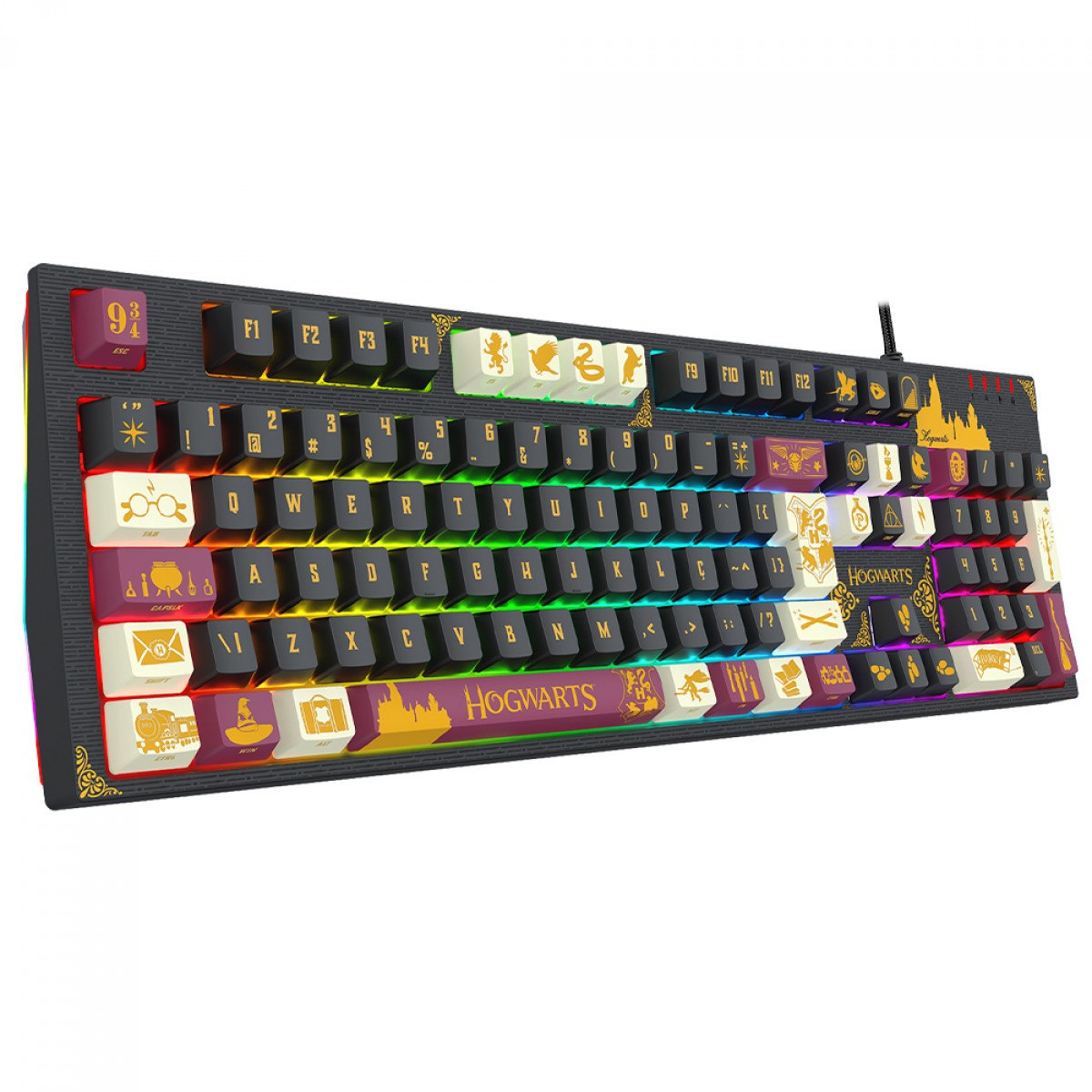 Teclado Mecânico Gamer Redragon Harry Potter Amsa Hogwart’s Special Edition, RGB, Switch Brown, ABNT2, Full Size, Preto, HP-592RGB