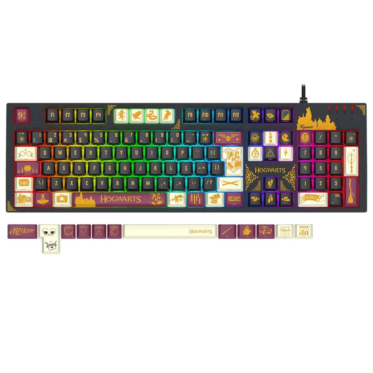 Teclado Mecânico Gamer Redragon Harry Potter Amsa Hogwart’s Special Edition, RGB, Switch Brown, ABNT2, Full Size, Preto, HP-592RGB