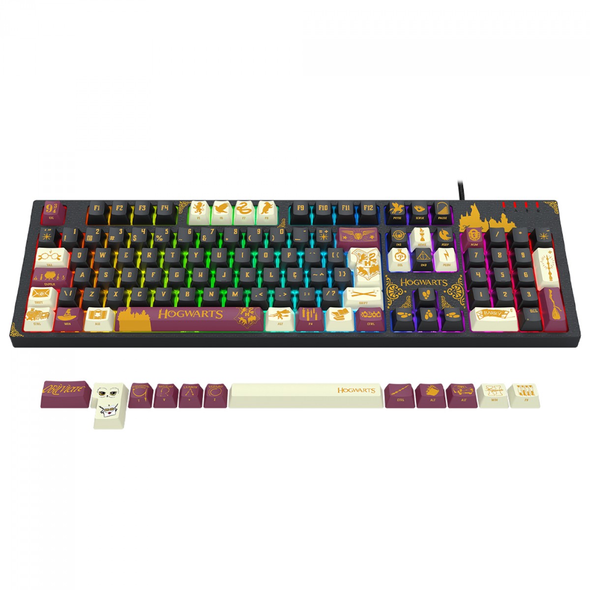 Teclado Mecânico Gamer Redragon Harry Potter Amsa Hogwart’s Special Edition, RGB, Switch Brown, ABNT2, Full Size, Preto, HP-592RGB