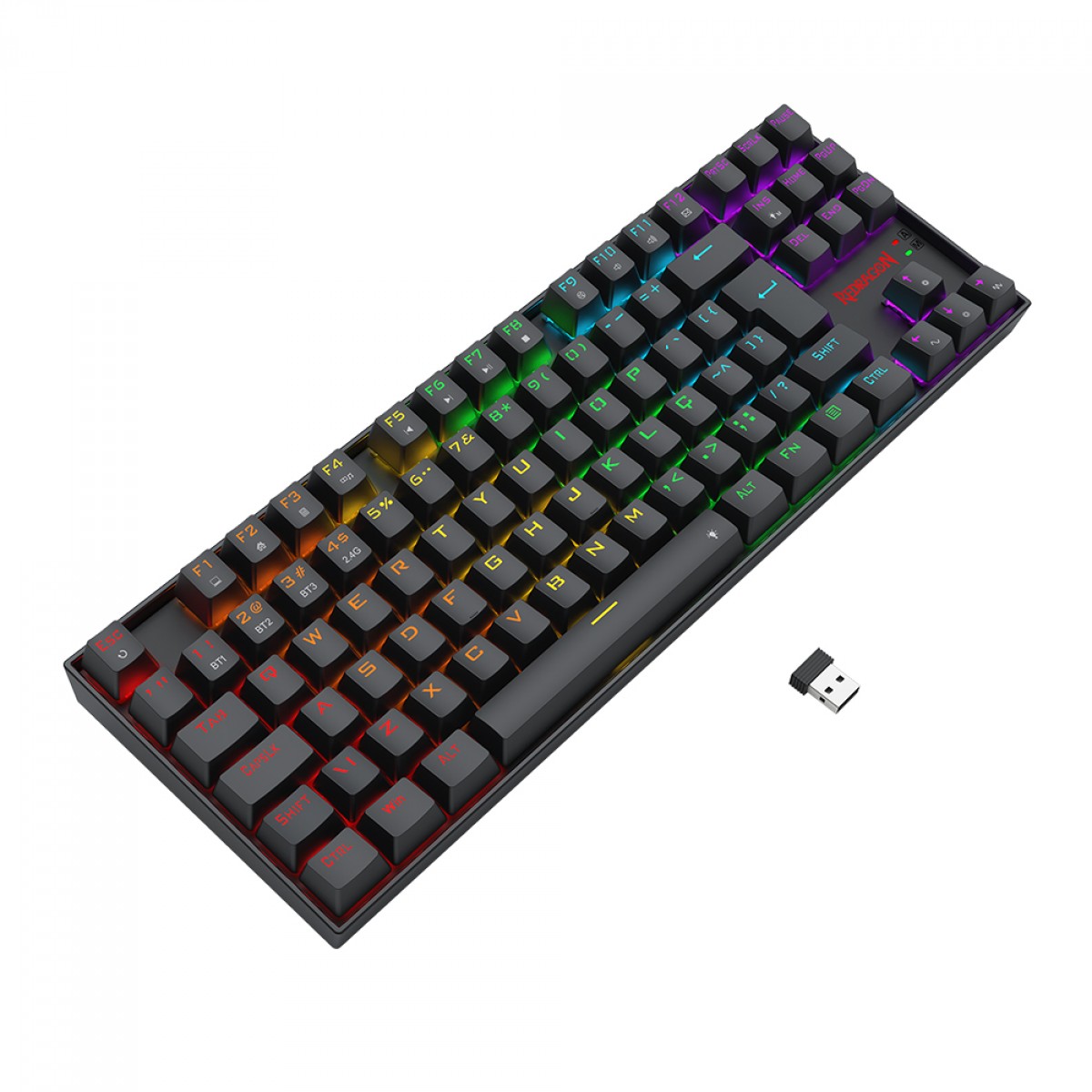 Teclado Mecânico Gamer Redragon Kumara Elite, Rainbow, Wireless/Bluetooth, Switch Brown, ABNT2, Preto, K552-KRS PT-BROWN
