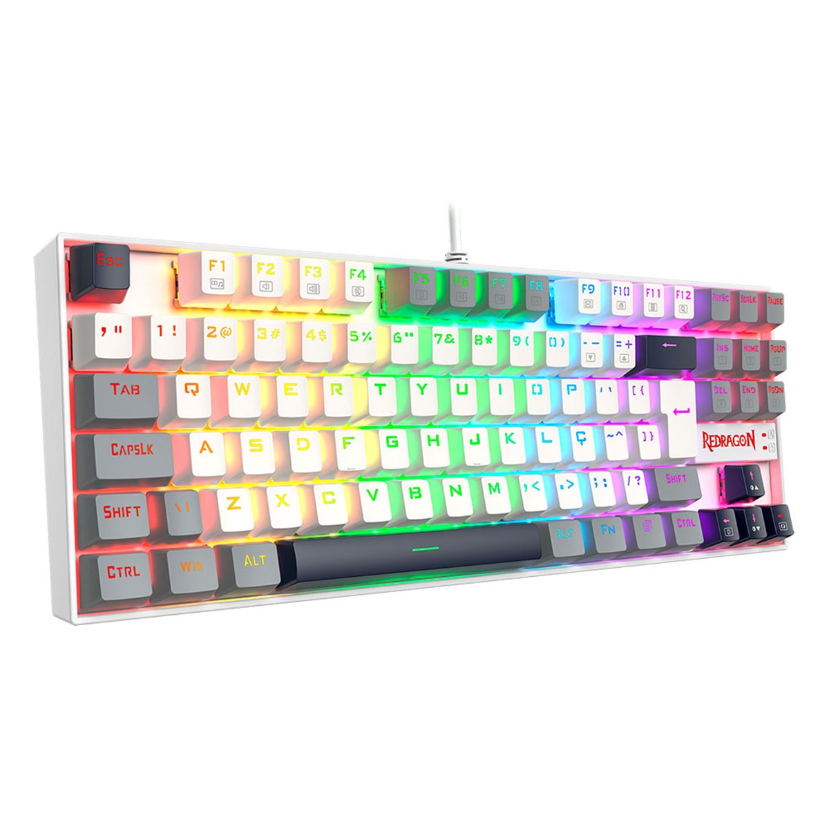 Teclado Mecânico Gamer Redragon Kumara, RGB, Switch Brown, ABNT2, Branco, Preto e Cinza, K552WGL-RGB PT-BROWN