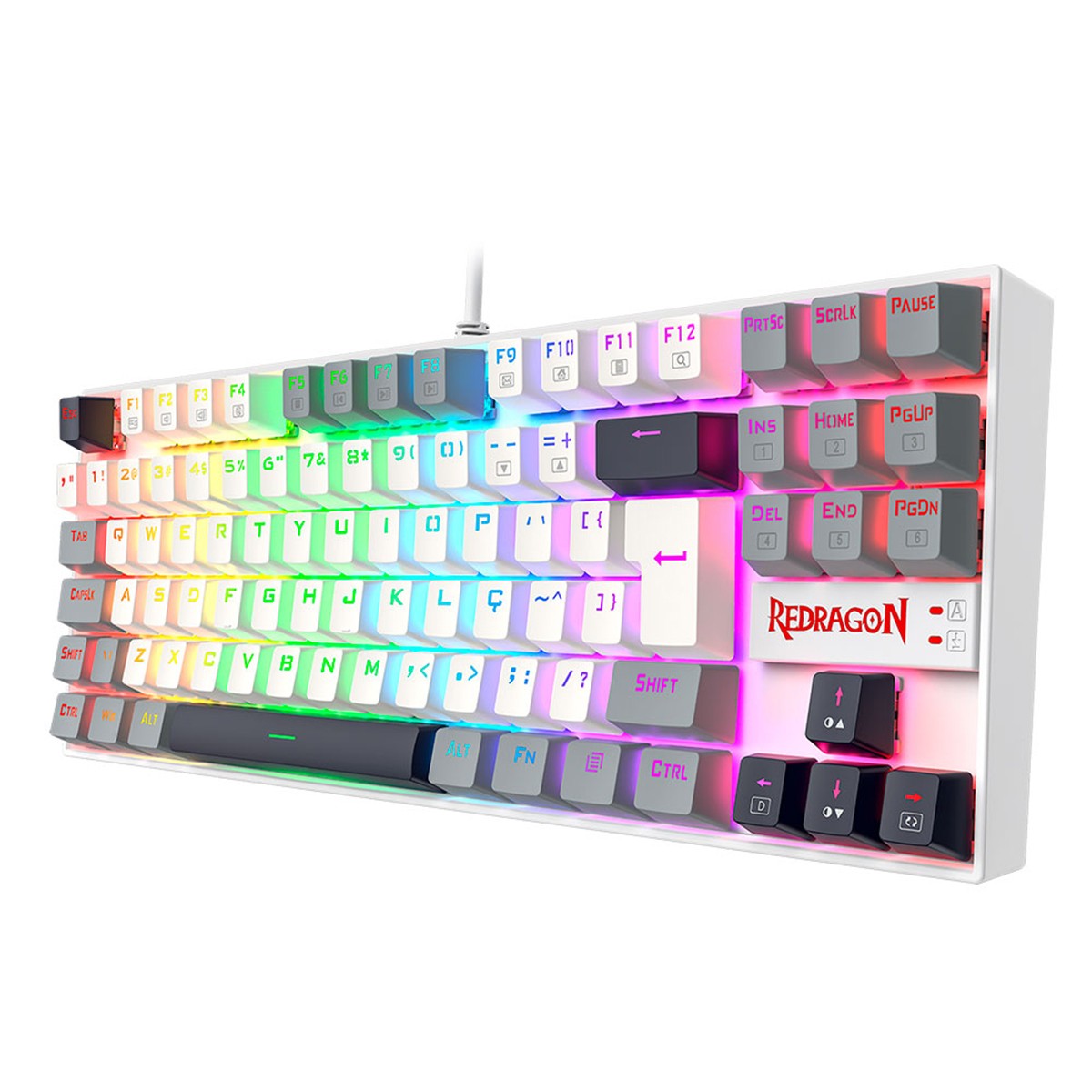 Teclado Mecânico Gamer Redragon Kumara, RGB, Switch Brown, ABNT2, Branco, Preto e Cinza, K552WGL-RGB PT-BROWN