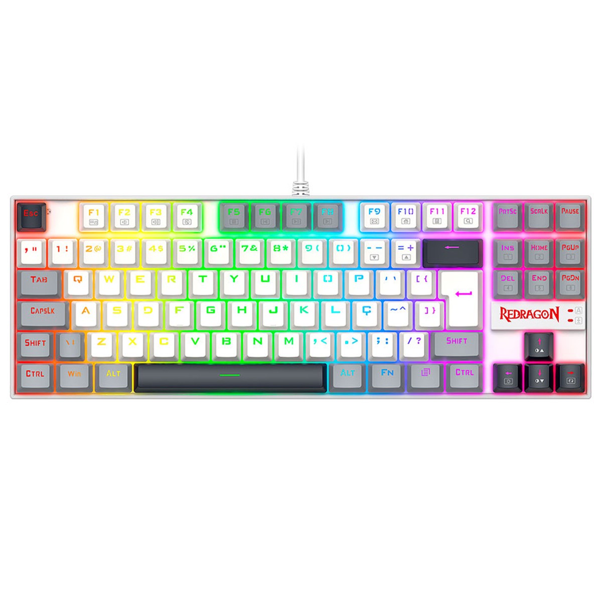 Teclado Mecânico Gamer Redragon Kumara, RGB, Switch Brown, ABNT2, Branco, Preto e Cinza, K552WGL-RGB PT-BROWN