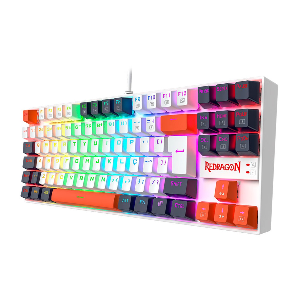 Teclado Mecânico Gamer Redragon Kumara, RGB, Switch Brown, ABNT2, Branco, Preto e Vermelho, K552WLR-RGB PT-BROWN