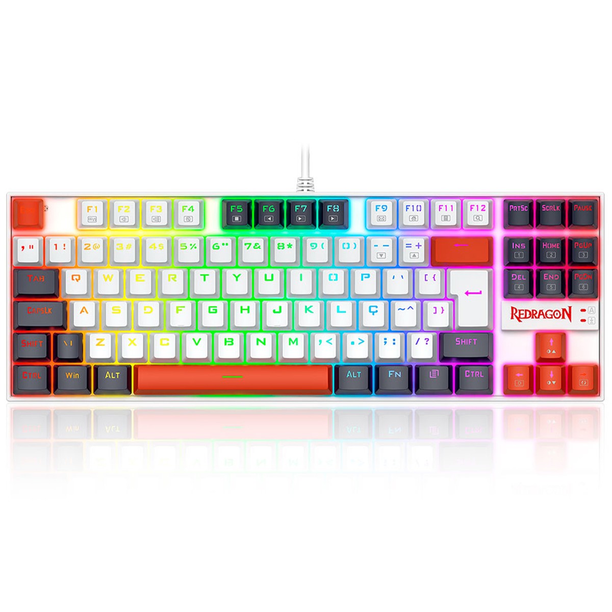 Teclado Mecânico Gamer Redragon Kumara, RGB, Switch Brown, ABNT2, Branco, Preto e Vermelho, K552WLR-RGB PT-BROWN