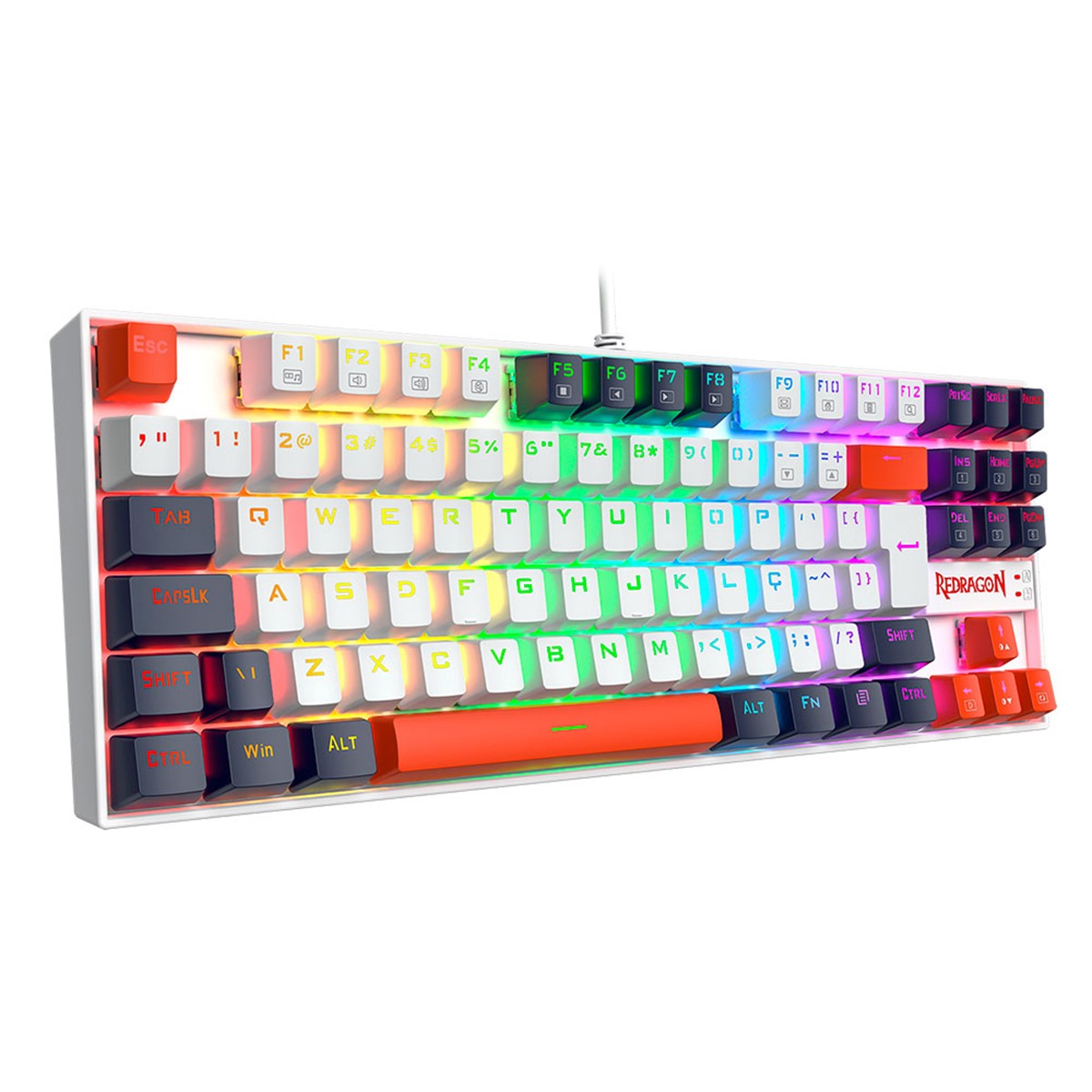 Teclado Mecânico Gamer Redragon Kumara, RGB, Switch Brown, ABNT2, Branco, Preto e Vermelho, K552WLR-RGB PT-BROWN