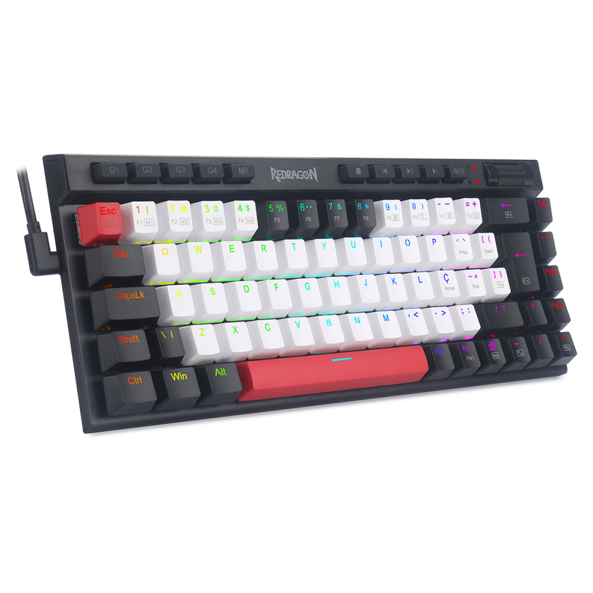 Teclado Mecânico Gamer Redragon Magic Wand, RGB, Switch Brown, ABNT2, Branco Preto e Vermelho, K635WBR-RGB (PT-BROWN)