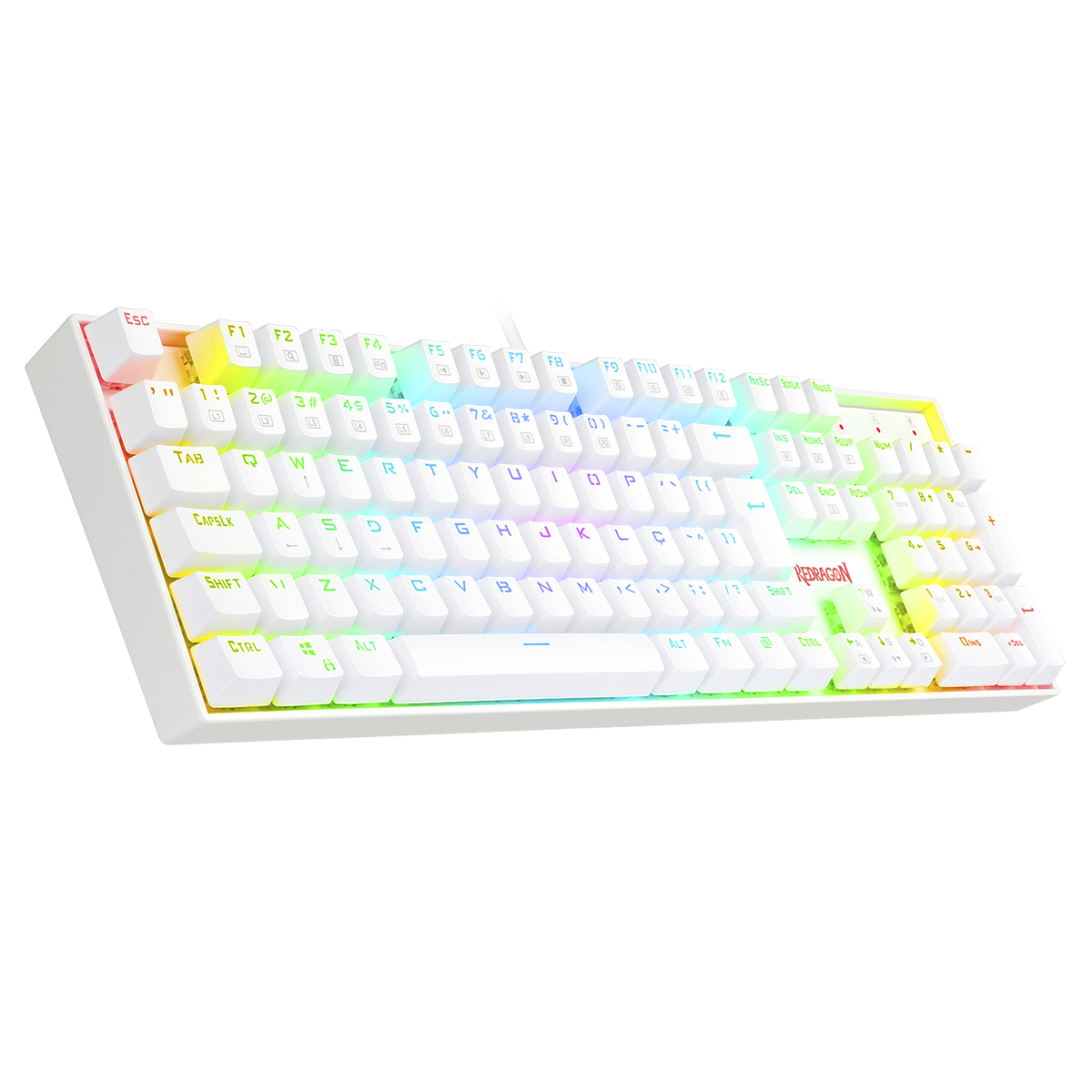 Teclado Mecânico Gamer Redragon Mitra Lunar K551W, RGB, Switch Blue, ABNT2, Full-Size, White, K551W-RGB (PT-BLUE)