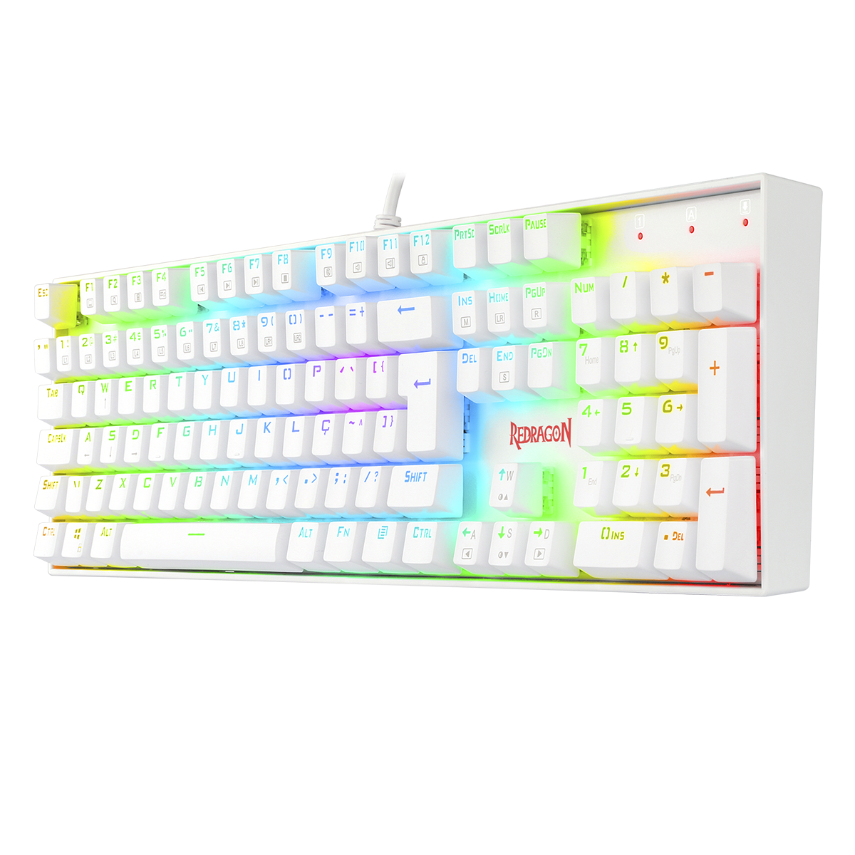 Teclado Mecânico Gamer Redragon Mitra Lunar K551W, RGB, Switch Blue, ABNT2, Full-Size, White, K551W-RGB (PT-BLUE)