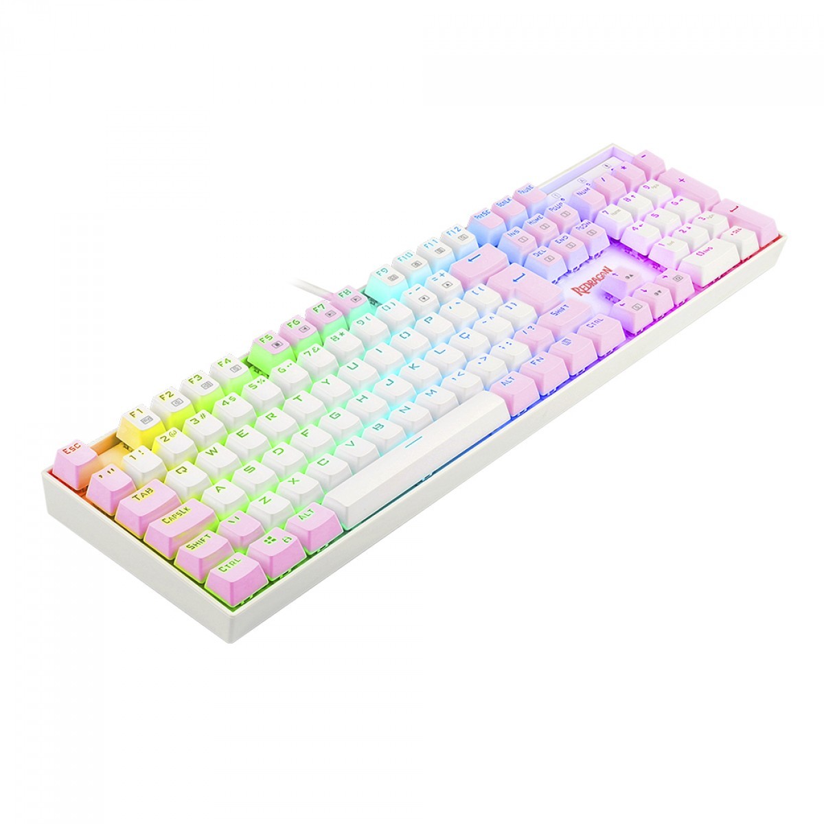 Teclado Mecânico Gamer Redragon Mitra, Switch Brown, ABNT2, RGB, White/Pink, K551WP-RGB (PT-BROWN) - Open Box SOMENTE MARCAS DE USO