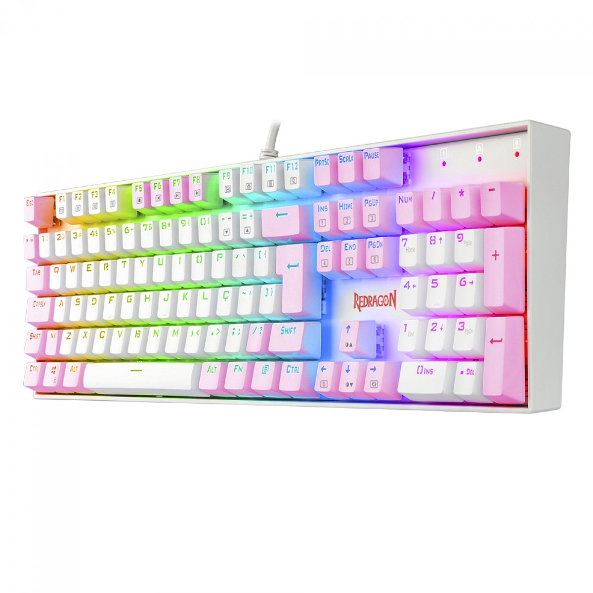 Teclado Mecânico Gamer Redragon Mitra, Switch Brown, ABNT2, RGB, White/Pink, K551WP-RGB (PT-BROWN) - Open Box SOMENTE MARCAS DE USO