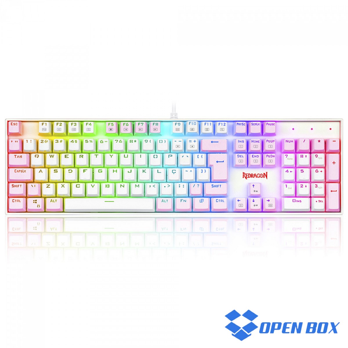 Teclado Mecânico Gamer Redragon Mitra, Switch Brown, ABNT2, RGB, White/Pink, K551WP-RGB (PT-BROWN) - Open Box SOMENTE MARCAS DE USO