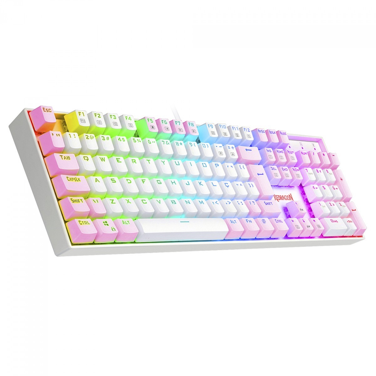 Teclado Mecânico Gamer Redragon Mitra, Switch Brown, ABNT2, RGB, White/Pink, K551WP-RGB (PT-BROWN) - Open Box SOMENTE MARCAS DE USO