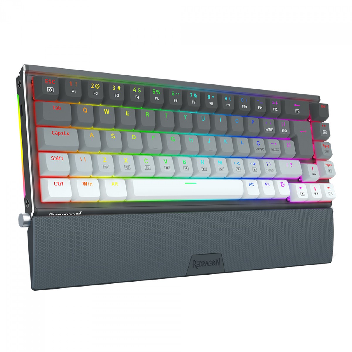 Teclado Mecânico Gamer Redragon Shaco RGB, Switch Brown Removíveis, ABNT2, Black/Gray, Com Suporte Para Celular, K641G-GW-RGB (PT-BROWN)