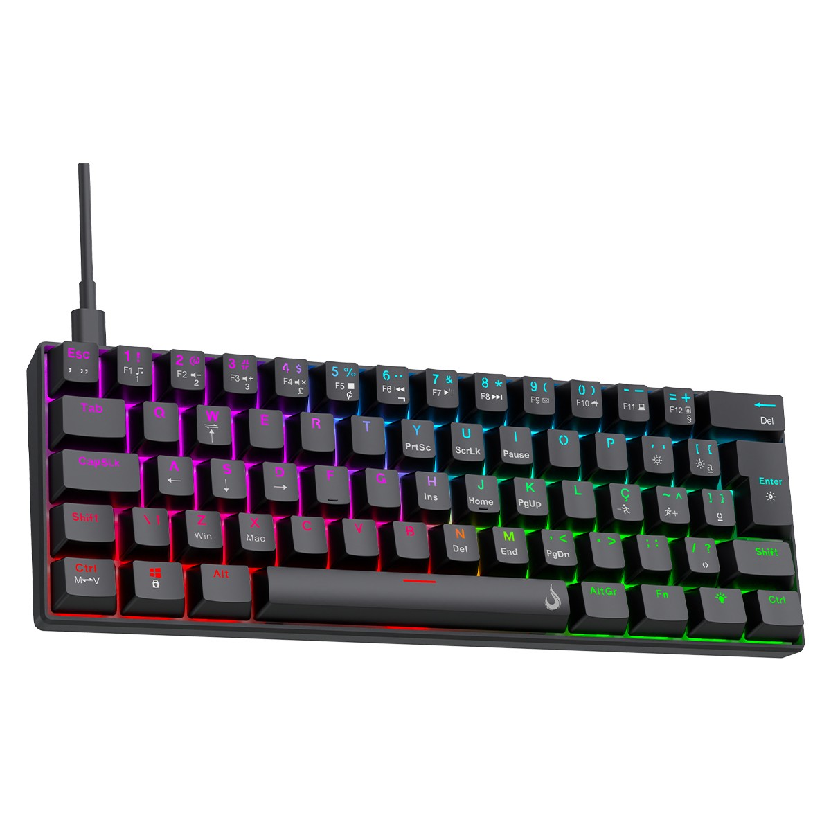 Teclado Mecânico Gamer Rise Mode Nova 02, RGB, USB, Switch Rise Core, 60%, Preto, RM-TCM-NV02-B