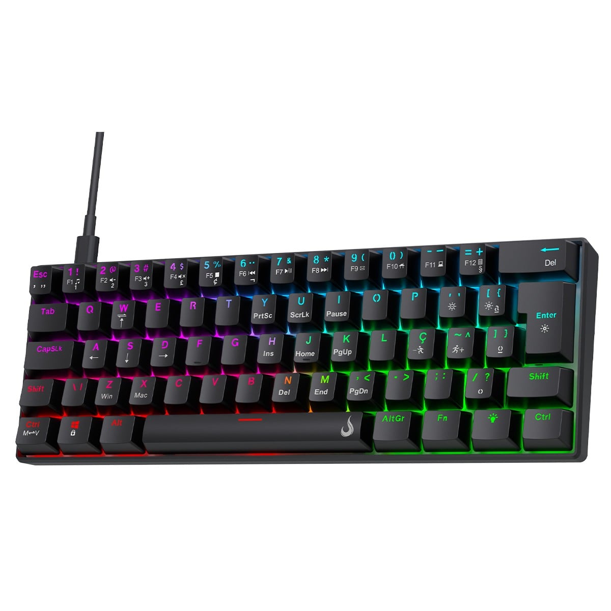 Teclado Mecânico Gamer Rise Mode Nova 02, RGB, USB, Switch Rise Core, 60%, Preto, RM-TCM-NV02-B