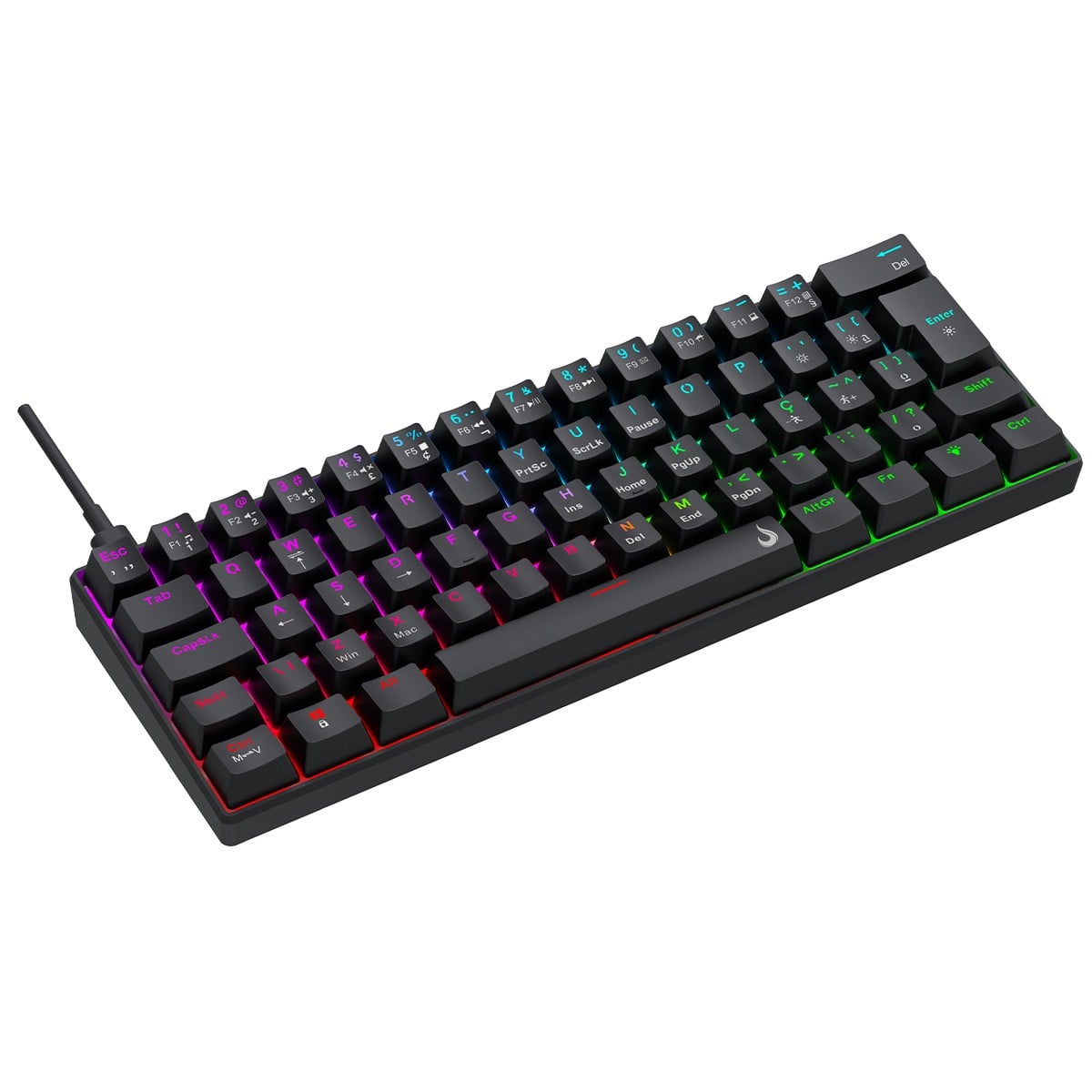 Teclado Mecânico Gamer Rise Mode Nova 02, RGB, USB, Switch Rise Core, 60%, Preto, RM-TCM-NV02-B