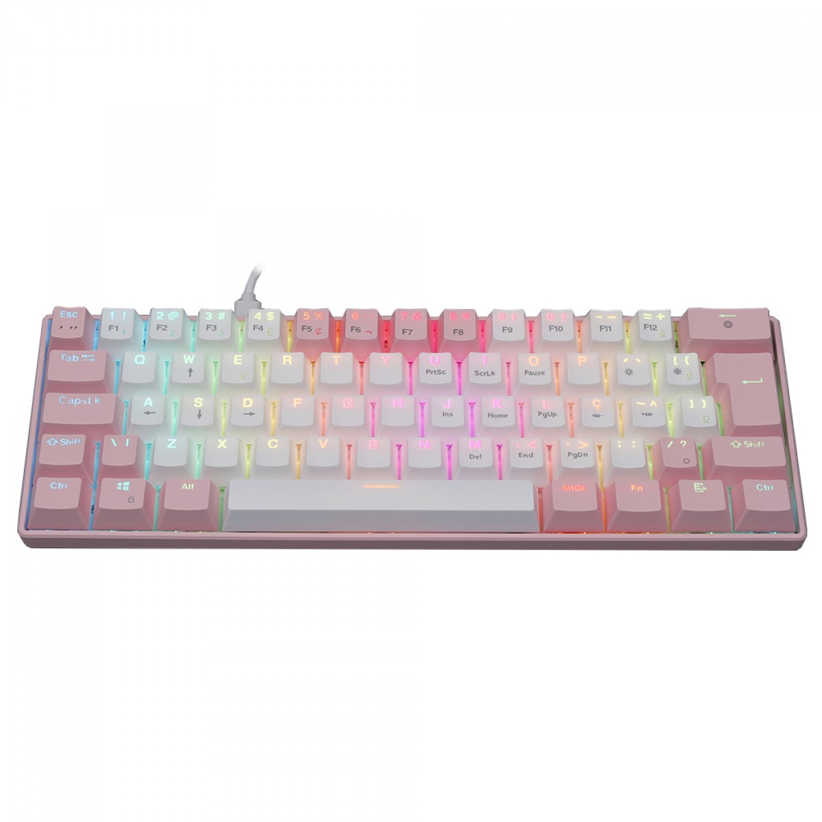 Teclado Mecânico Gamer SuperFrame Ferz, RGB, Switch Outemu Blue, ABNT2, 60%, White/Pink ,SF-FERZ-RGB-WP