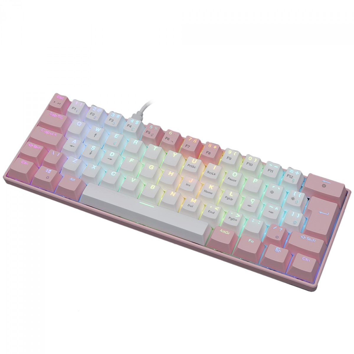 Teclado Mecânico Gamer SuperFrame Ferz, RGB, Switch Outemu Blue, ABNT2, 60%, White/Pink ,SF-FERZ-RGB-WP