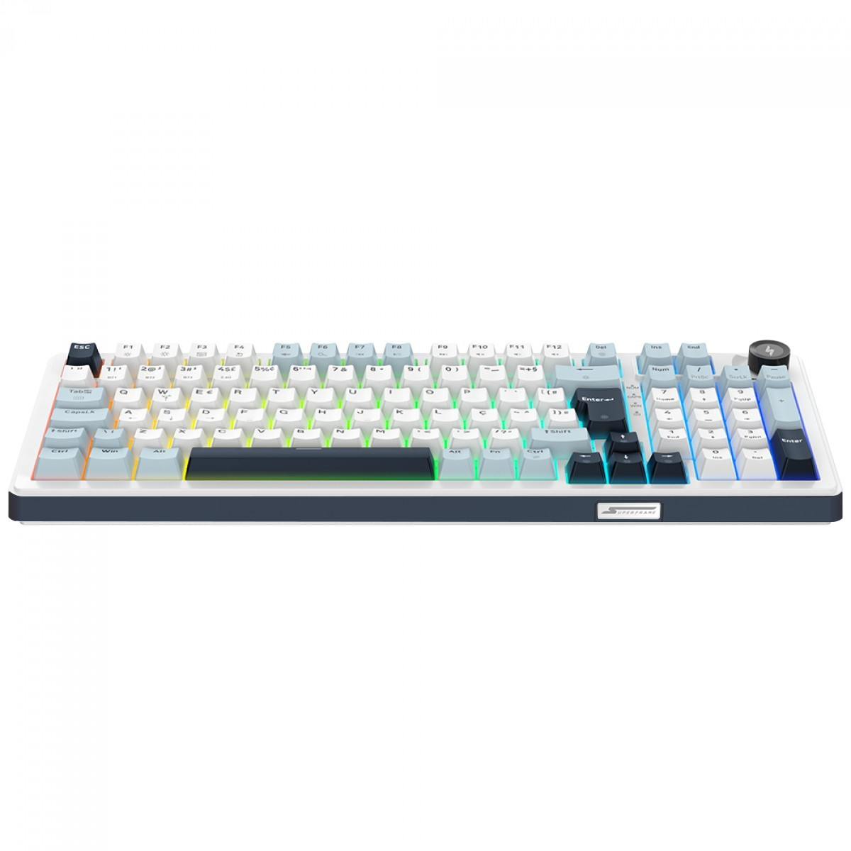Teclado Mecânico Gamer SuperFrame Phantom, RGB, Wireless/Bluetooth, Switch KTT WineRed Linear, ABNT2, Branco e Azul, SF-KB-PHKTFSWBRTAB