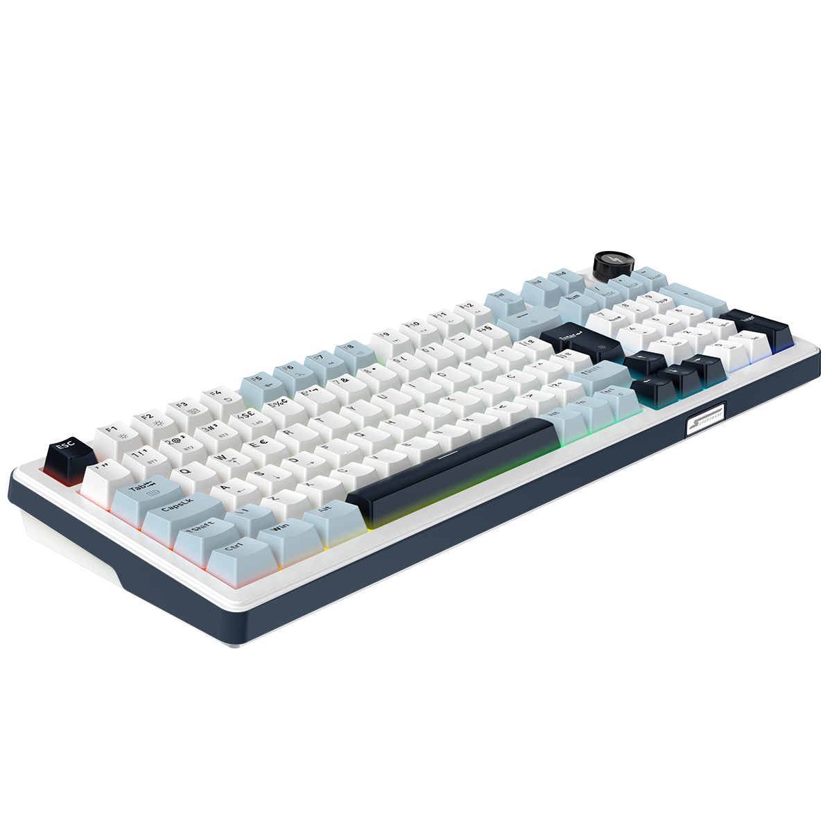 Teclado Mecânico Gamer SuperFrame Phantom, RGB, Wireless/Bluetooth, Switch KTT WineRed Linear, ABNT2, Branco e Azul, SF-KB-PHKTFSWBRTAB