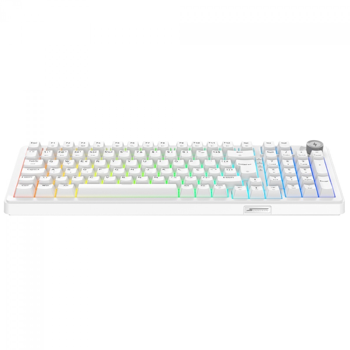 Teclado Mecânico Gamer SuperFrame Phantom, RGB, Wireless/Bluetooth, Switch KTT WineRed Linear, ABNT2, Branco, SF-KB-PHKTFSWRTAB