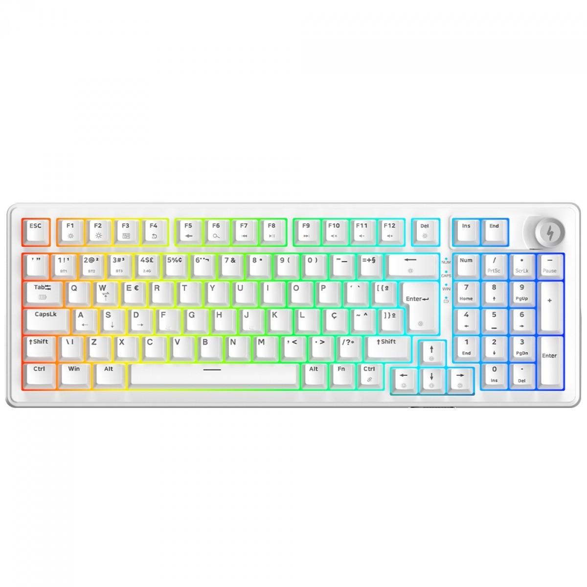 Teclado Mecânico Gamer SuperFrame Phantom, RGB, Wireless/Bluetooth, Switch KTT WineRed Linear, ABNT2, Branco, SF-KB-PHKTFSWRTAB