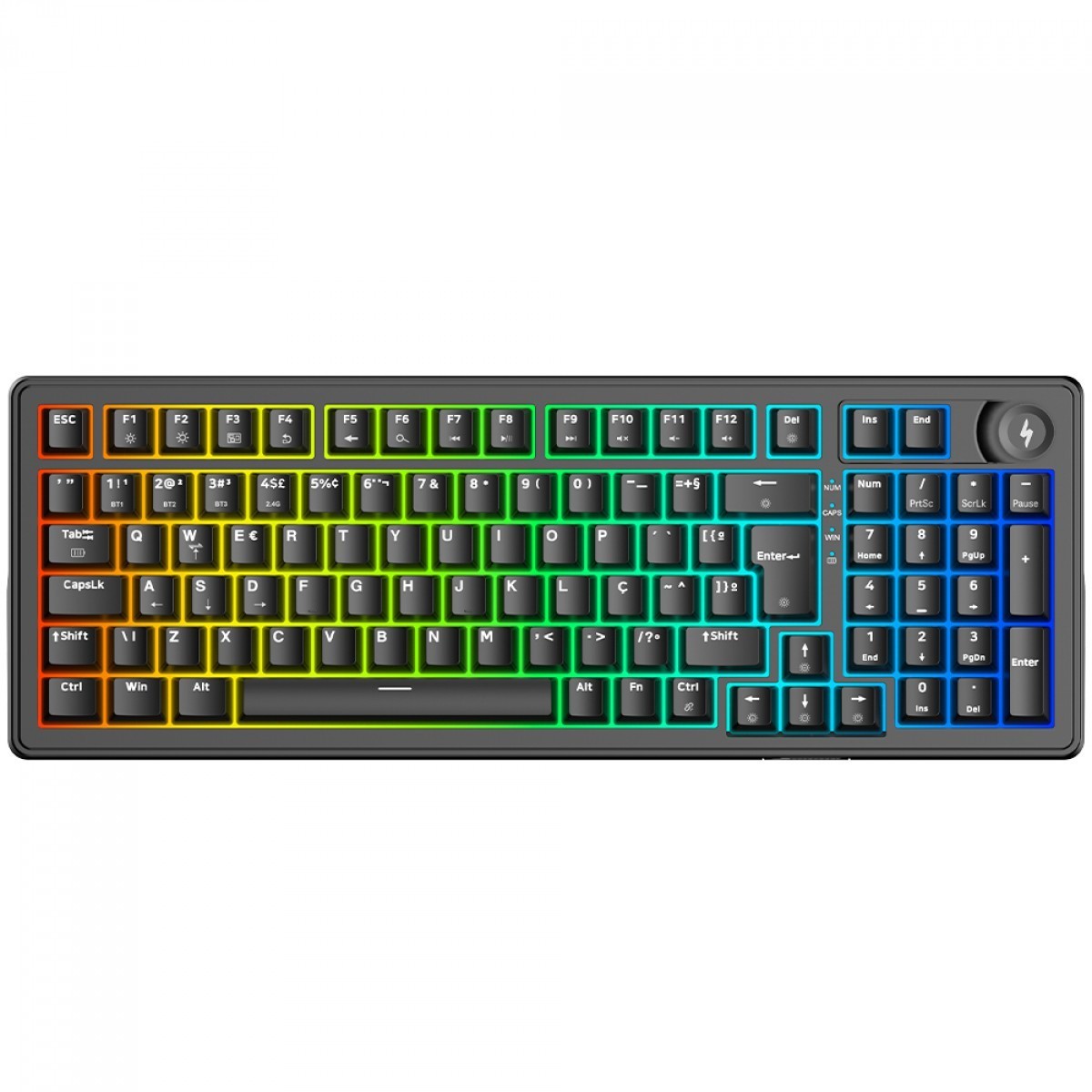 Teclado Mecânico Gamer SuperFrame Phantom, RGB, Wireless/Bluetooth, Switch KTT WineRed Linear, ABNT2, Preto, SF-KB-PHKTFSBRTAB
