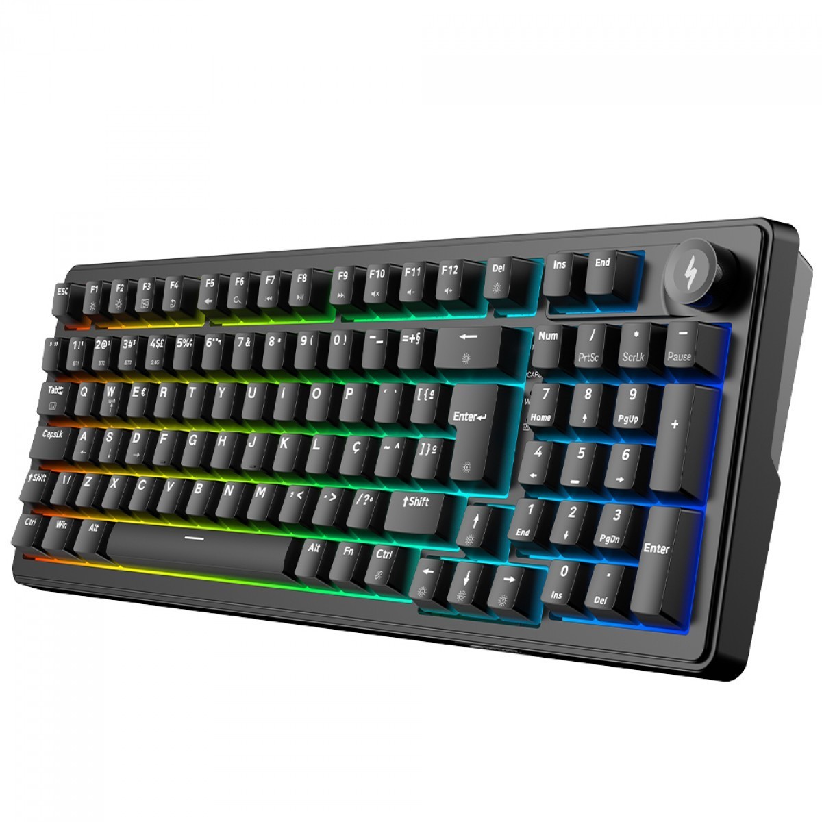 Teclado Mecânico Gamer SuperFrame Phantom, RGB, Wireless/Bluetooth, Switch KTT WineRed Linear, ABNT2, Preto, SF