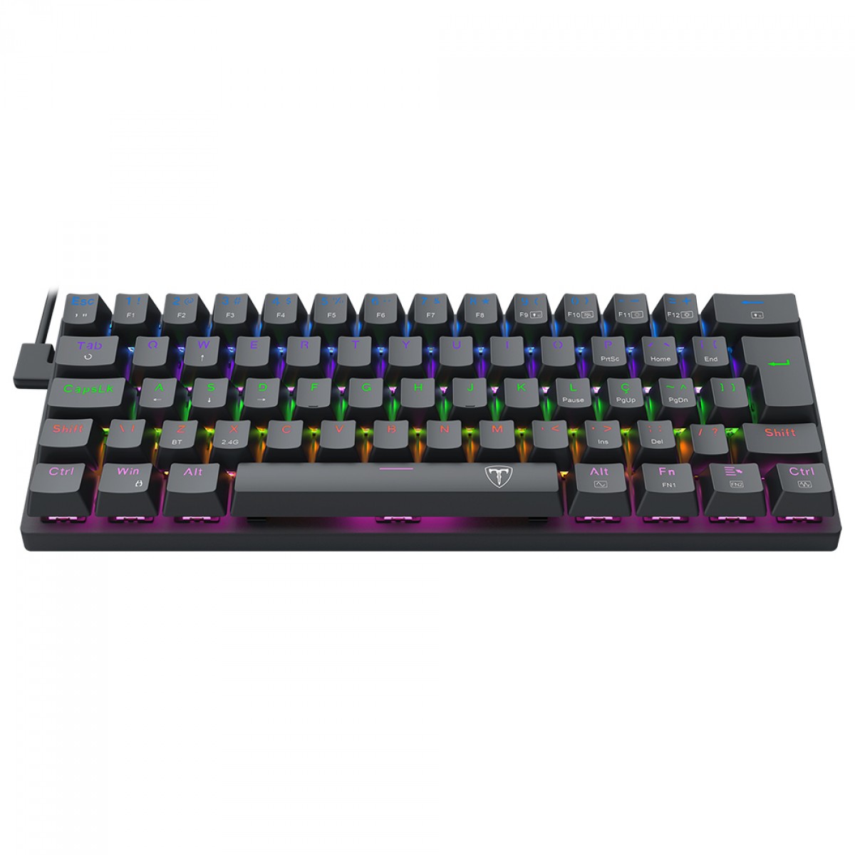 Teclado Mecânico Gamer T-Dagger Arena Pro, Rainbow, Wireless/Bluetooth, Switch Brown, 60%, ABNT2, Preto, T-TGK321PRO-BR PT