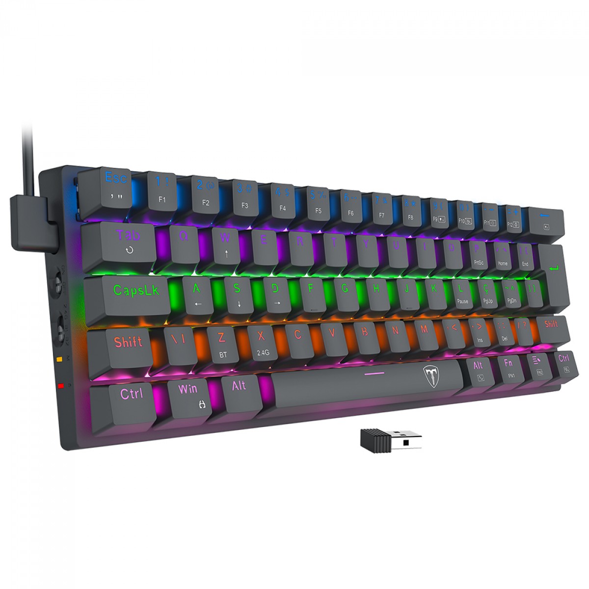 Teclado Mecânico Gamer T-Dagger Arena Pro, Rainbow, Wireless/Bluetooth, Switch Brown, 60%, ABNT2, Preto, T-TGK321PRO-BR PT