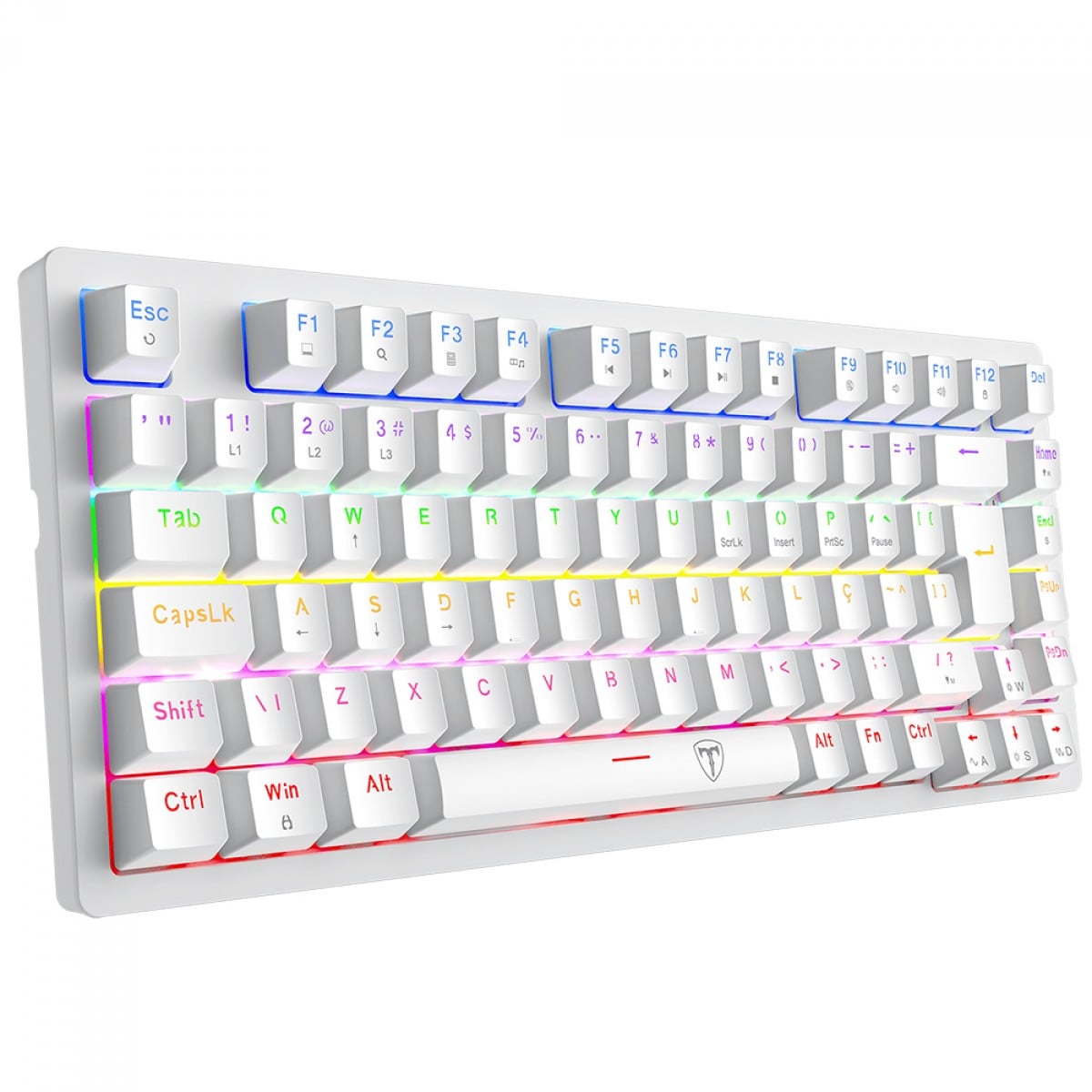 Teclado Mecânico Gamer T-Dagger Megatre, Rainbow, Switch Brown, 75%, ABNT2, Branco, T-TGK326W-BR