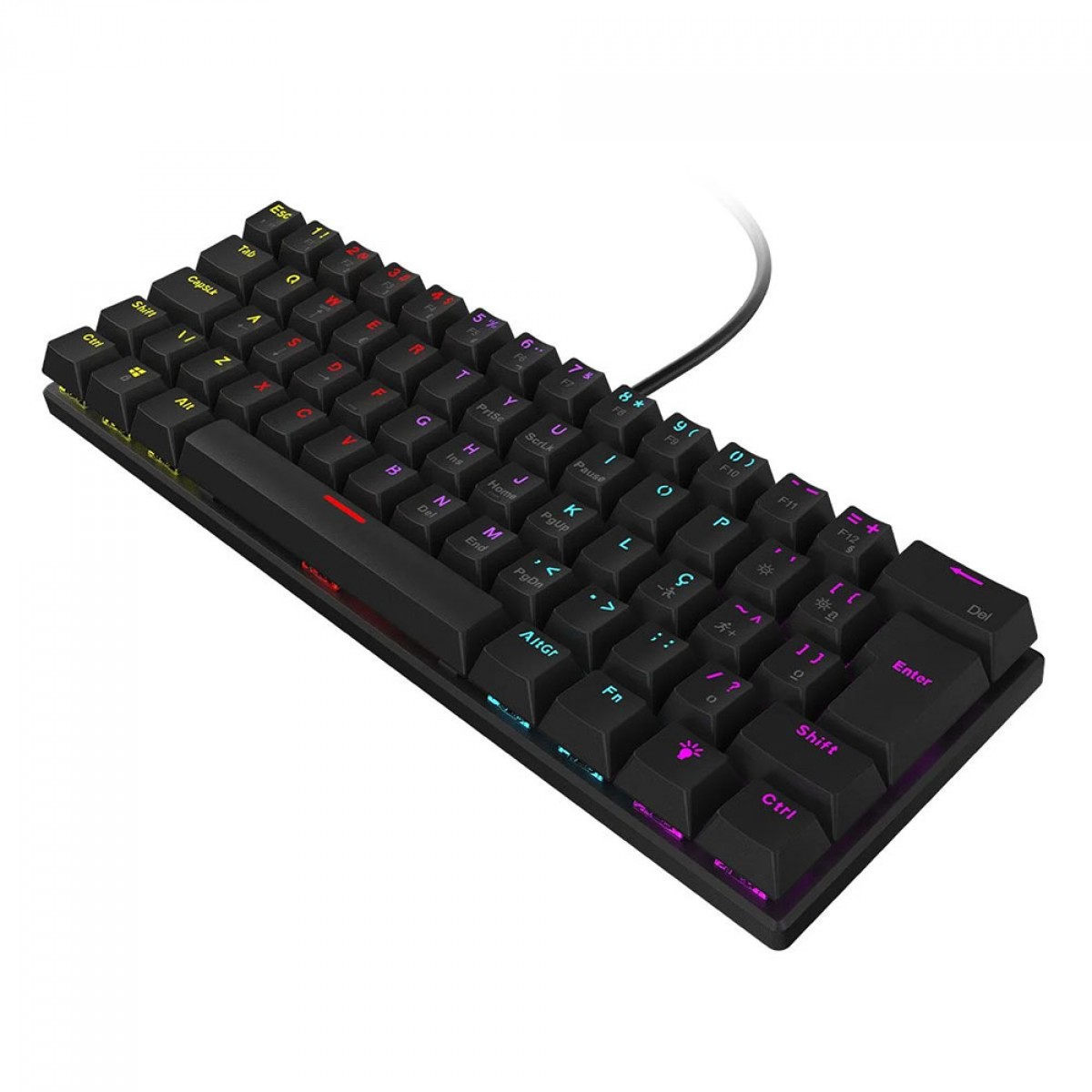 Teclado Mecânico Gamer Vinik Anihi, 60%, Switch Blue, Rainbow, ABNT2, Preto, ANIHIBKBL