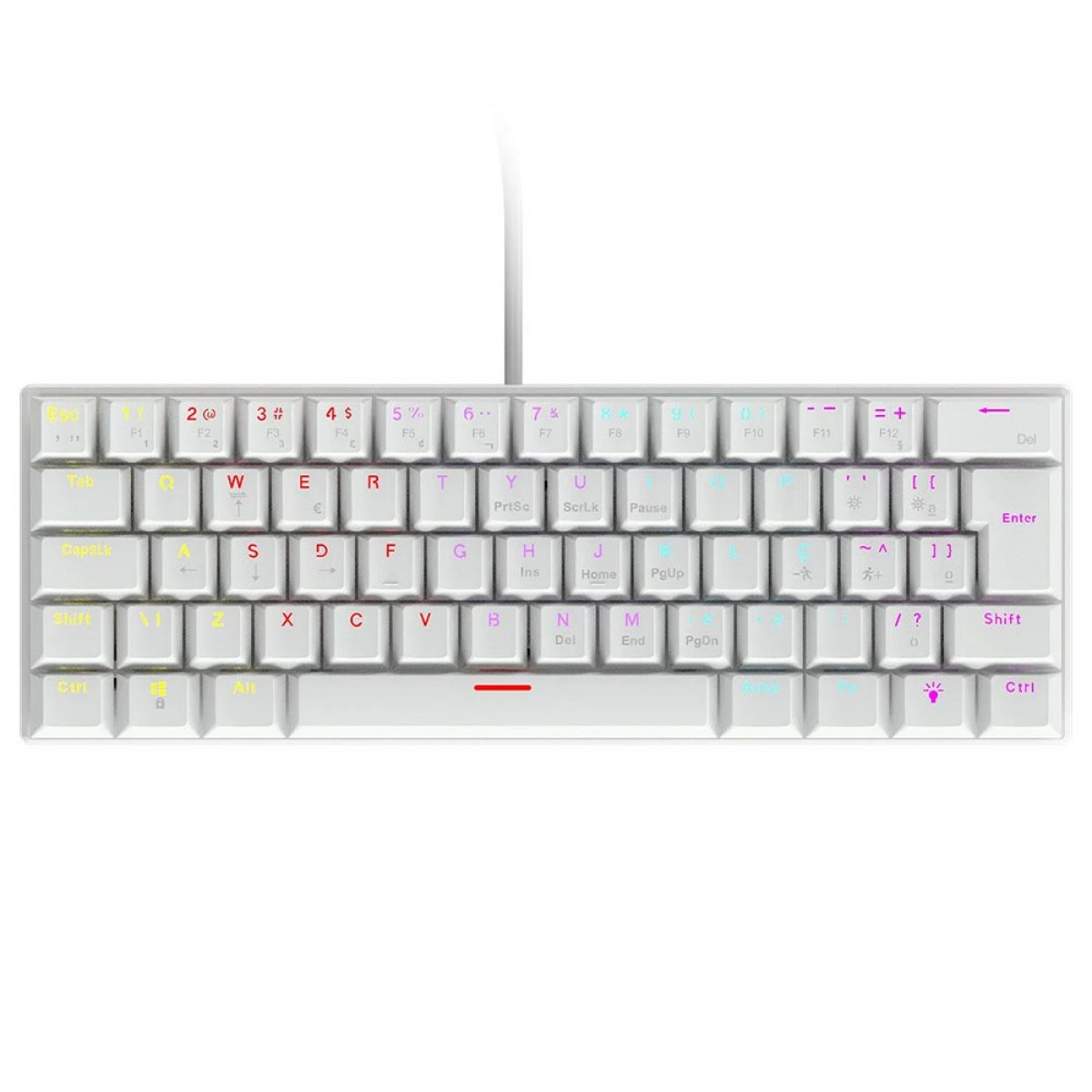 Teclado Mecânico Gamer Vinik Anihi, 60%, Switch Red, Rainbow, ABNT2, Branco, ANIHIWHRD