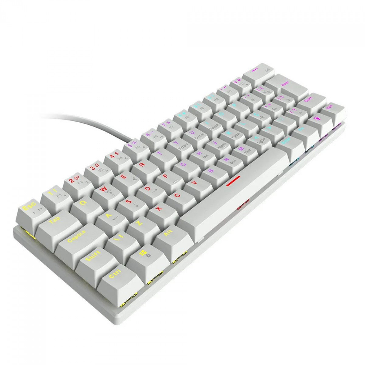 Teclado Mecânico Gamer Vinik Anihi, 60%, Switch Red, Rainbow, ABNT2, Branco, ANIHIWHRD