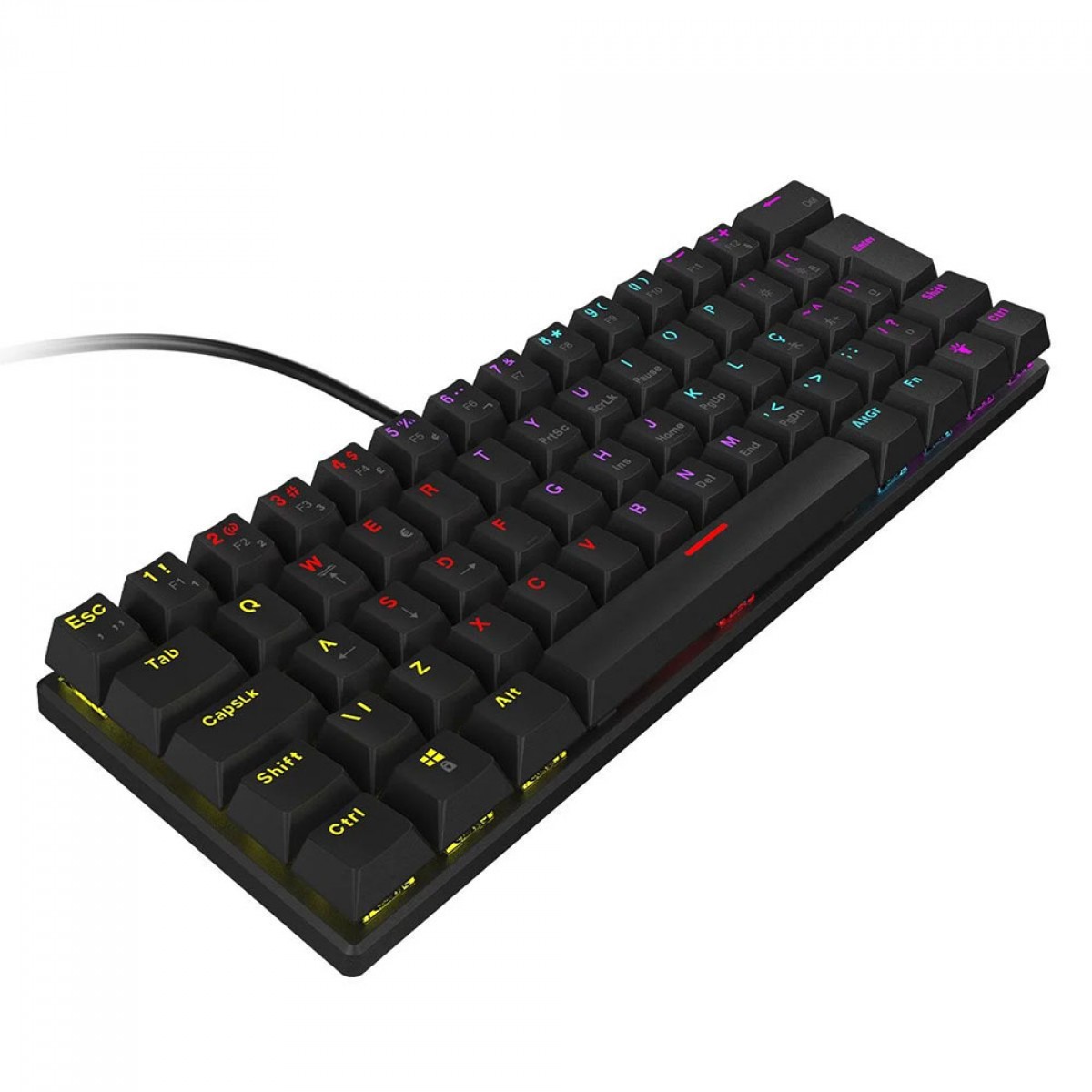 Teclado Mecânico Gamer Vinik Anihi, 60%, Switch Red, Rainbow, ABNT2, Preto, ANIHIBKRD