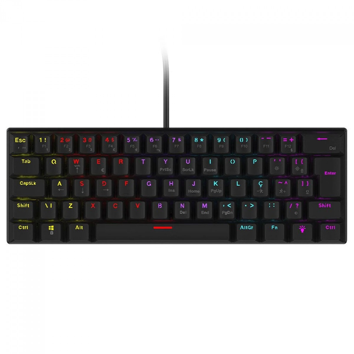 Teclado Mecânico Gamer Vinik Anihi, 60%, Switch Red, Rainbow, ABNT2, Preto, ANIHIBKRD
