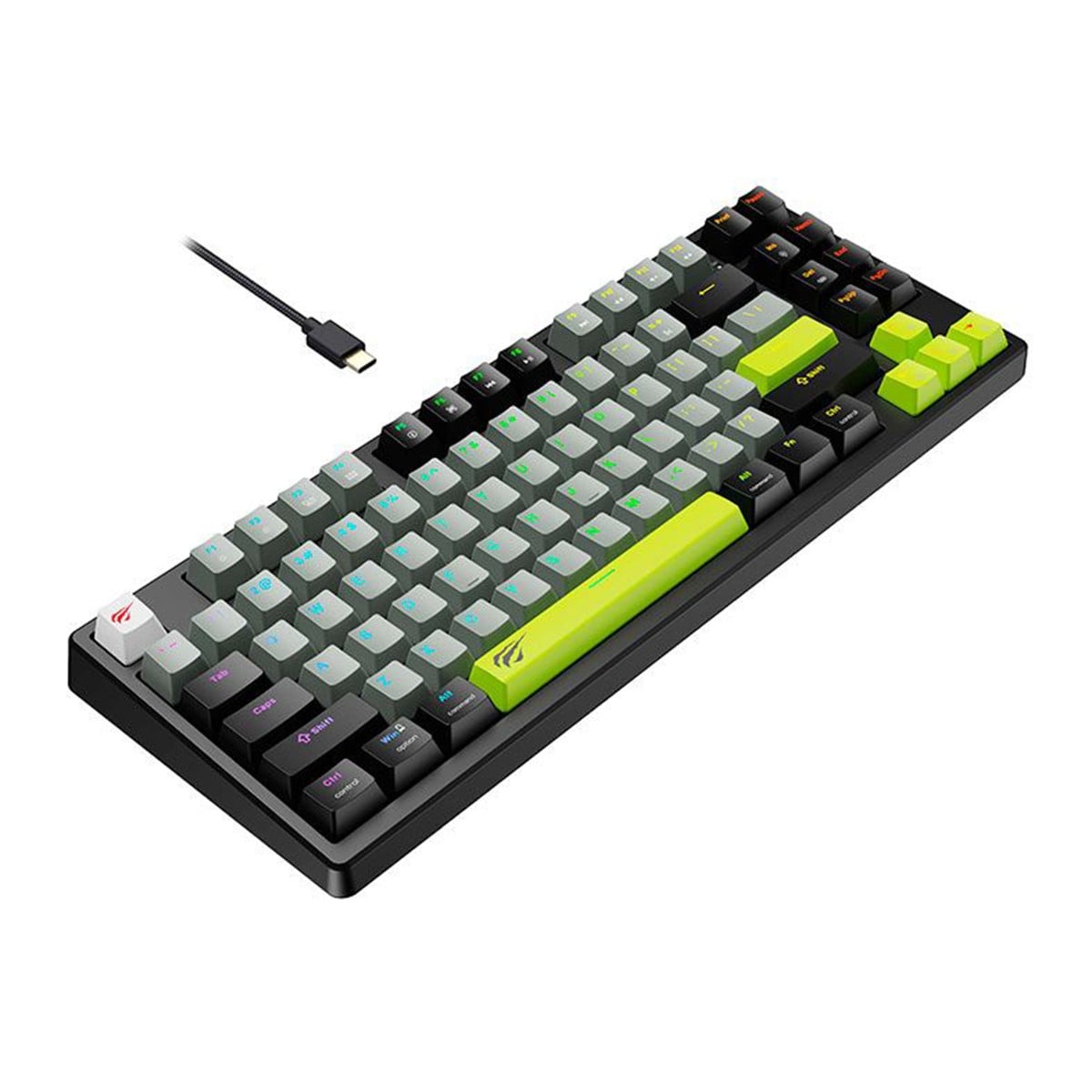 Teclado Mecânico Havit Gamenote KB904L RGB, Switch Magnético, Hall Effect, Preto/Cinza e Verde, HV-KB904L