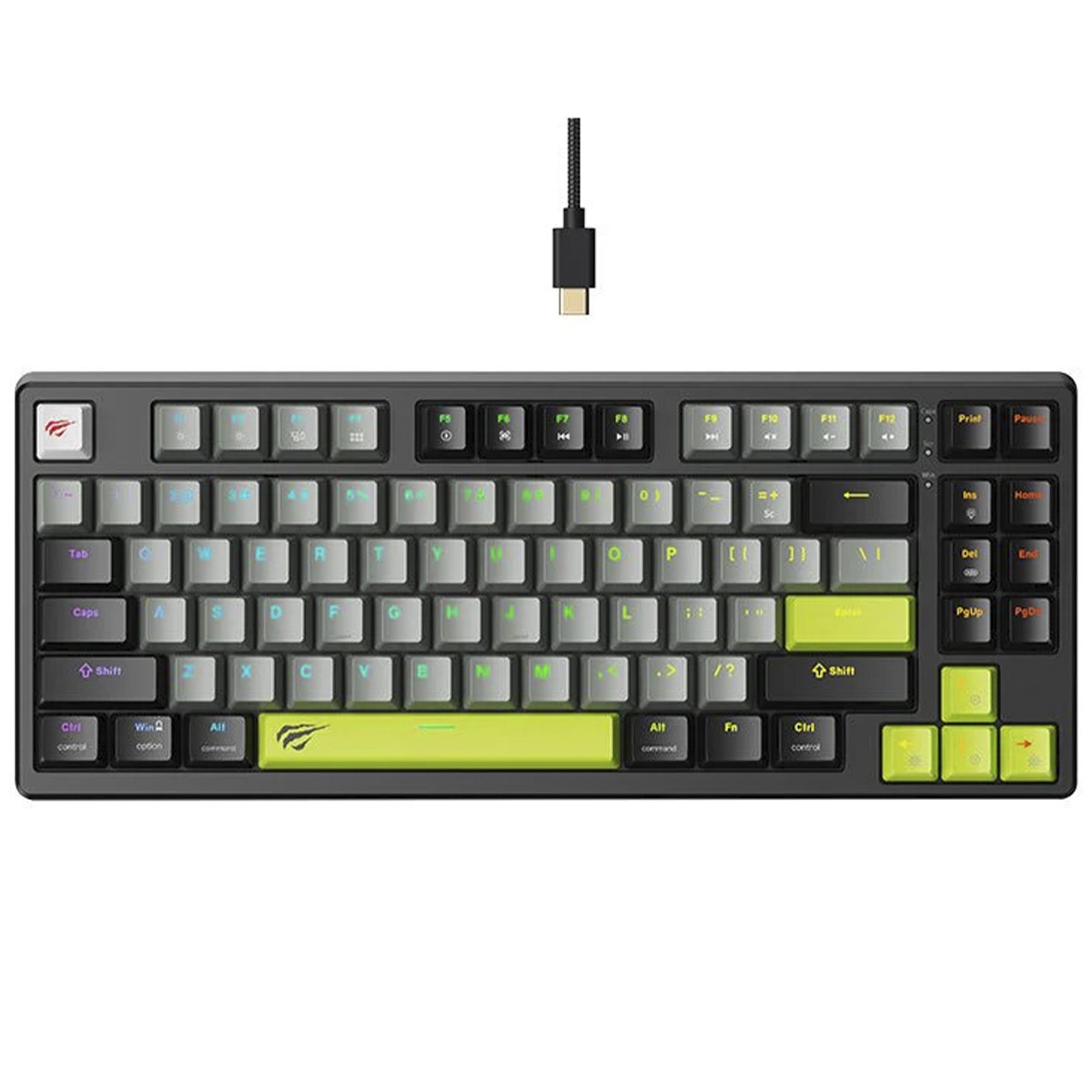 Teclado Mecânico Havit Gamenote KB904L RGB, Switch Magnético, Hall Effect, Preto/Cinza e Verde, HV-KB904L