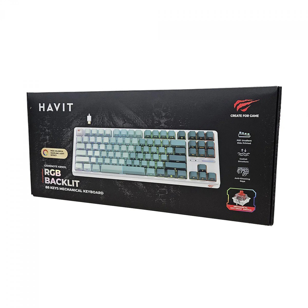 Teclado Mecânico Havit RGB, Switch Red, US, Branco/Azul, KB901L