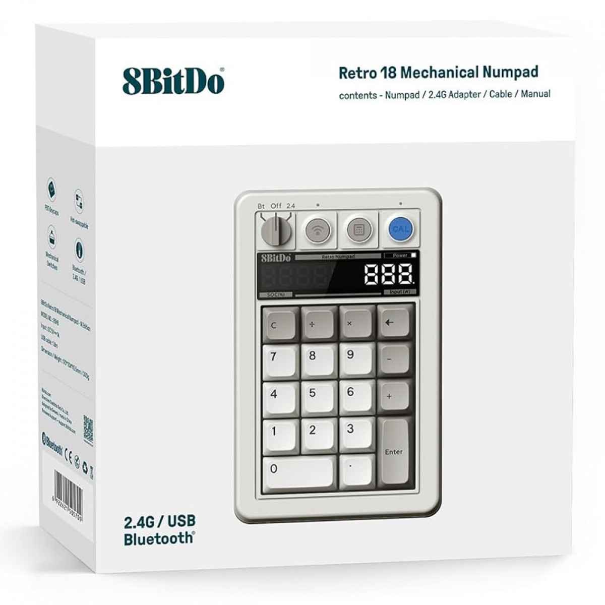 Teclado Mecânico Numérico e Calculadora 8BitDo Retro M Edition, Bluetooth/2.4G/USB-C, Switch Kailh Box White, 85HB04