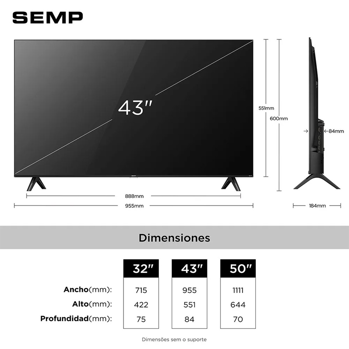 Smart TV SEMP S42R, 43 Pol, Full HD, Roku TV, WI-FI, Preto, 43S42R