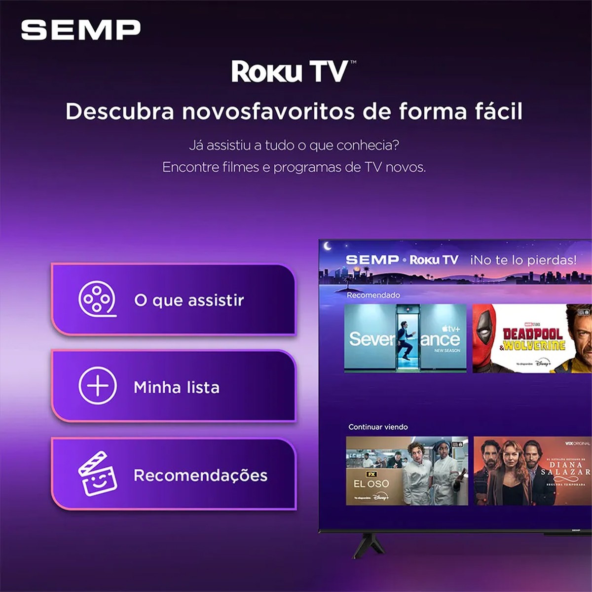 Smart TV SEMP S42R, 43 Pol, Full HD, Roku TV, WI-FI, Preto, 43S42R