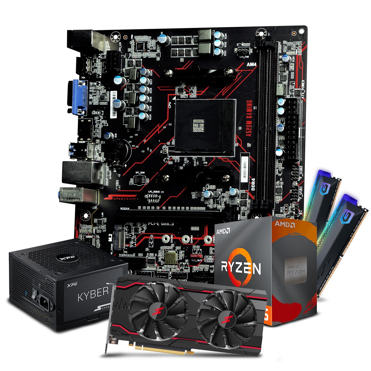 Kit Upgrade SuperFrame Master AMD Ryzen 5 4500 + 2x8GB DDR4 RGB + RTX 3060 + Fonte 750W + A520M Gaming