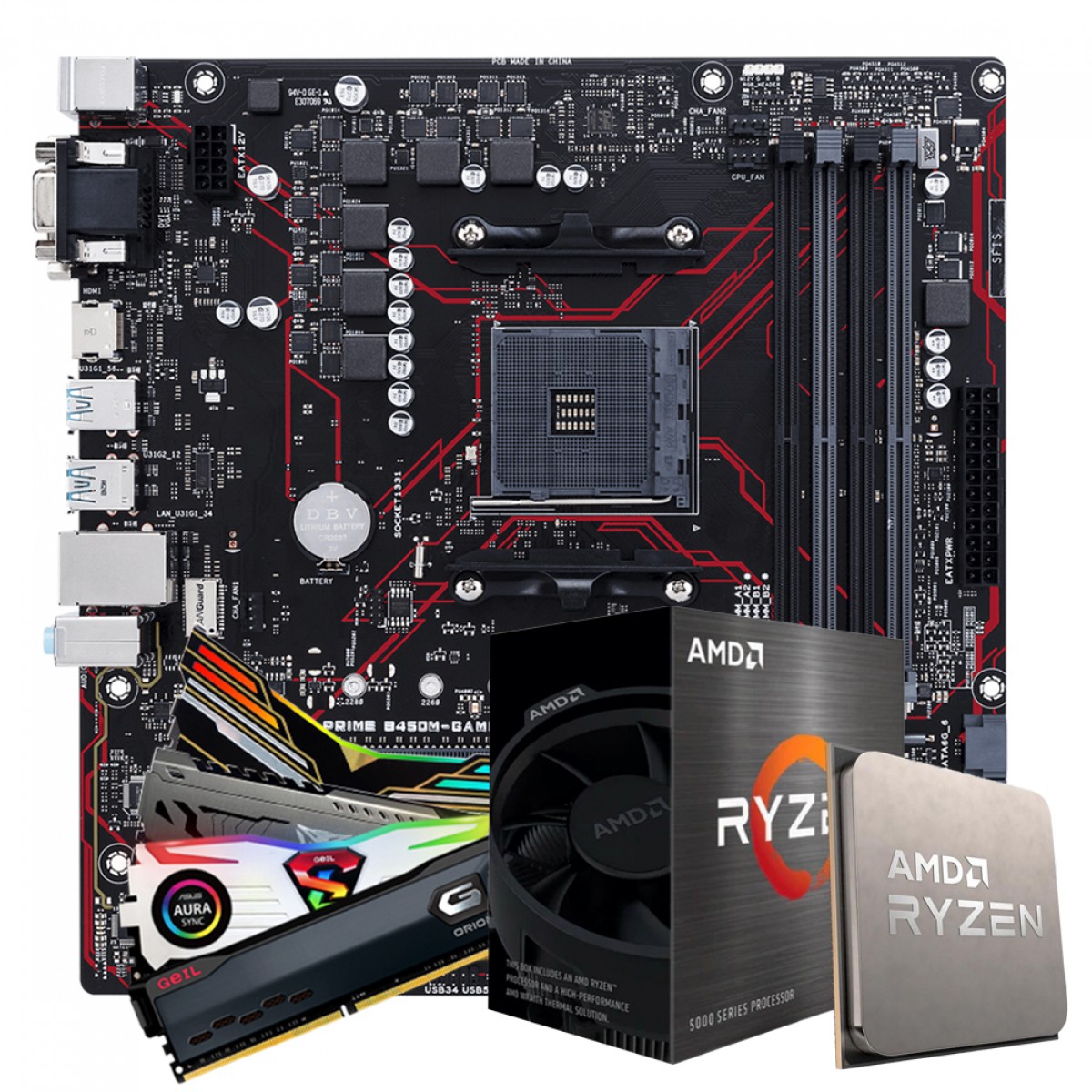 Kit Upgrade, Asus Prime B450M Gaming/BR + AMD Ryzen 5 5600G + 16GB (2x8GB) DDR4