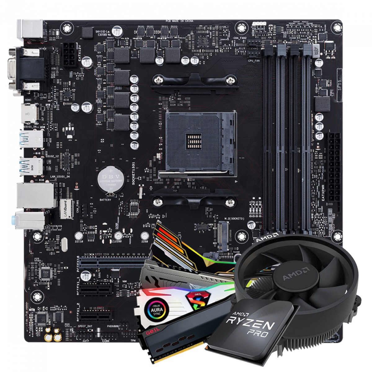 Kit Upgrade, AMD Ryzen 5 PRO 4650GE + Placa Mãe B450 + 16GB DDR4