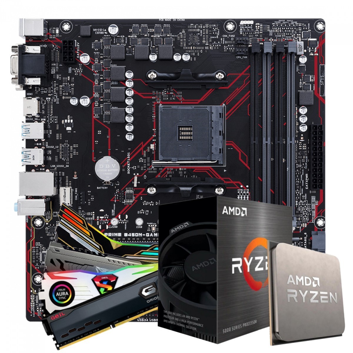Kit Upgrade Asus Prime B450M Gaming/BR + AMD Ryzen 5 5600X + 16GB (2x8GB) DDR4 RGB